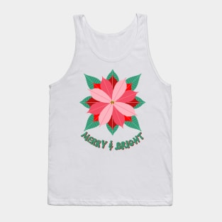 Poinsettias and Holly leaves and berries on a navy background. Tank Top